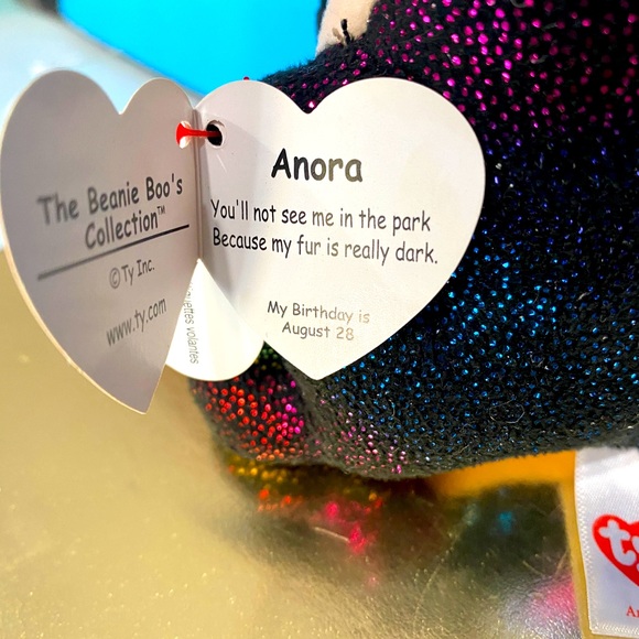 TY BEANIE BOOS NWT 2018 COLLECTIBLE ANORA SPARKLY RAINBOW BLACK WINGED DRAGON 6” - Picture 11 of 14